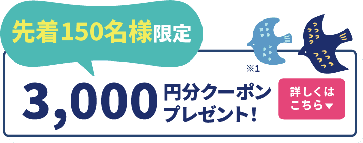 先着150名様限定、3,000円分クーポンを進呈！